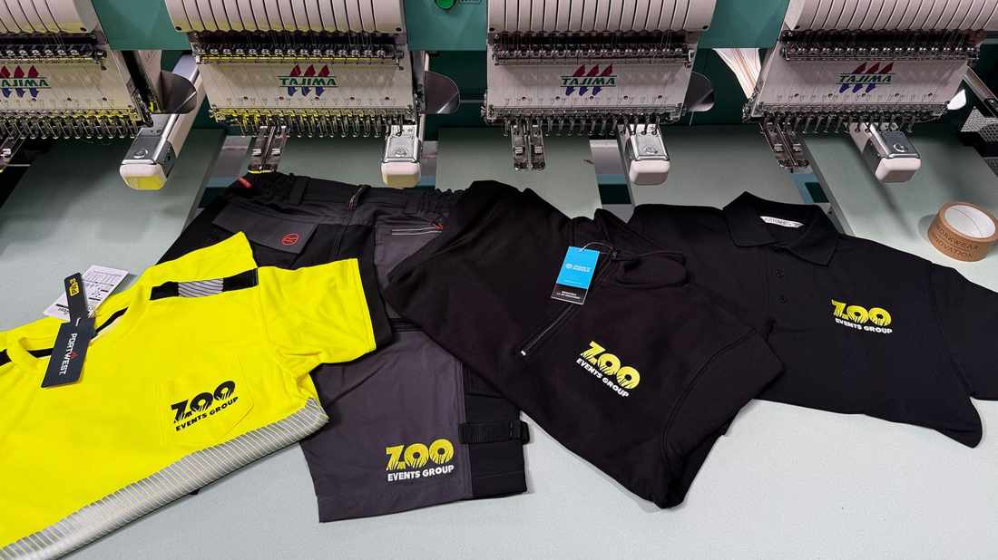 Branded workwear coming off the embroidery machines at the Workwear Innovation workshop in Salisbury